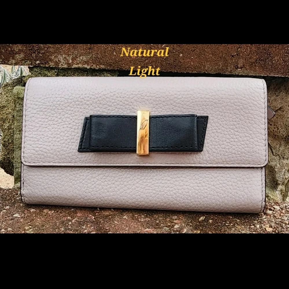 Kate Spade Leather Crossbody Wallet Milou NY Dusty Rose Taupe Black Bow 2 Straps